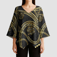 Hawaiian Kakau Art and Hisbiscus Tattoo Kimono Sleeve Blouse Tribal Pattern-Gold Style - Polynesian Pride