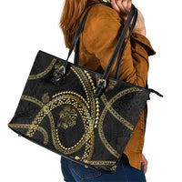 Hawaiian Kakau Art and Hisbiscus Tattoo Leather Tote Bag Tribal Pattern-Gold Style - Polynesian Pride