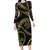 Hawaiian Kakau Art and Hisbiscus Tattoo Long Sleeve Bodycon Dress Tribal Pattern-Gold Style - Polynesian Pride