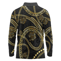 Hawaiian Kakau Art and Hisbiscus Tattoo Long Sleeve Polo Shirt Tribal Pattern-Gold Style - Polynesian Pride