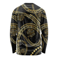 Hawaiian Kakau Art and Hisbiscus Tattoo Long Sleeve Shirt Tribal Pattern-Gold Style - Polynesian Pride