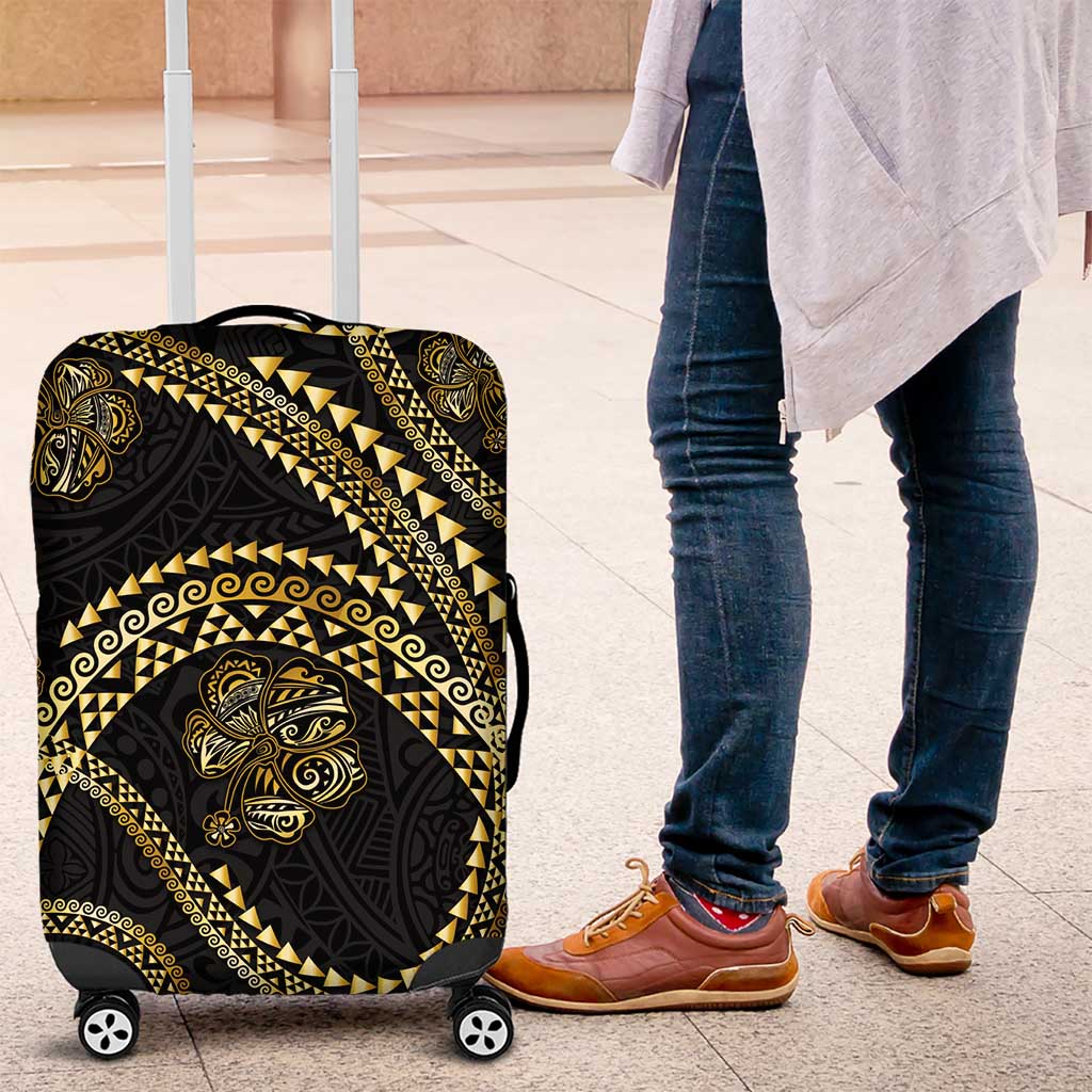 Hawaiian Kakau Art and Hisbiscus Tattoo Luggage Cover Tribal Pattern-Gold Style - Polynesian Pride