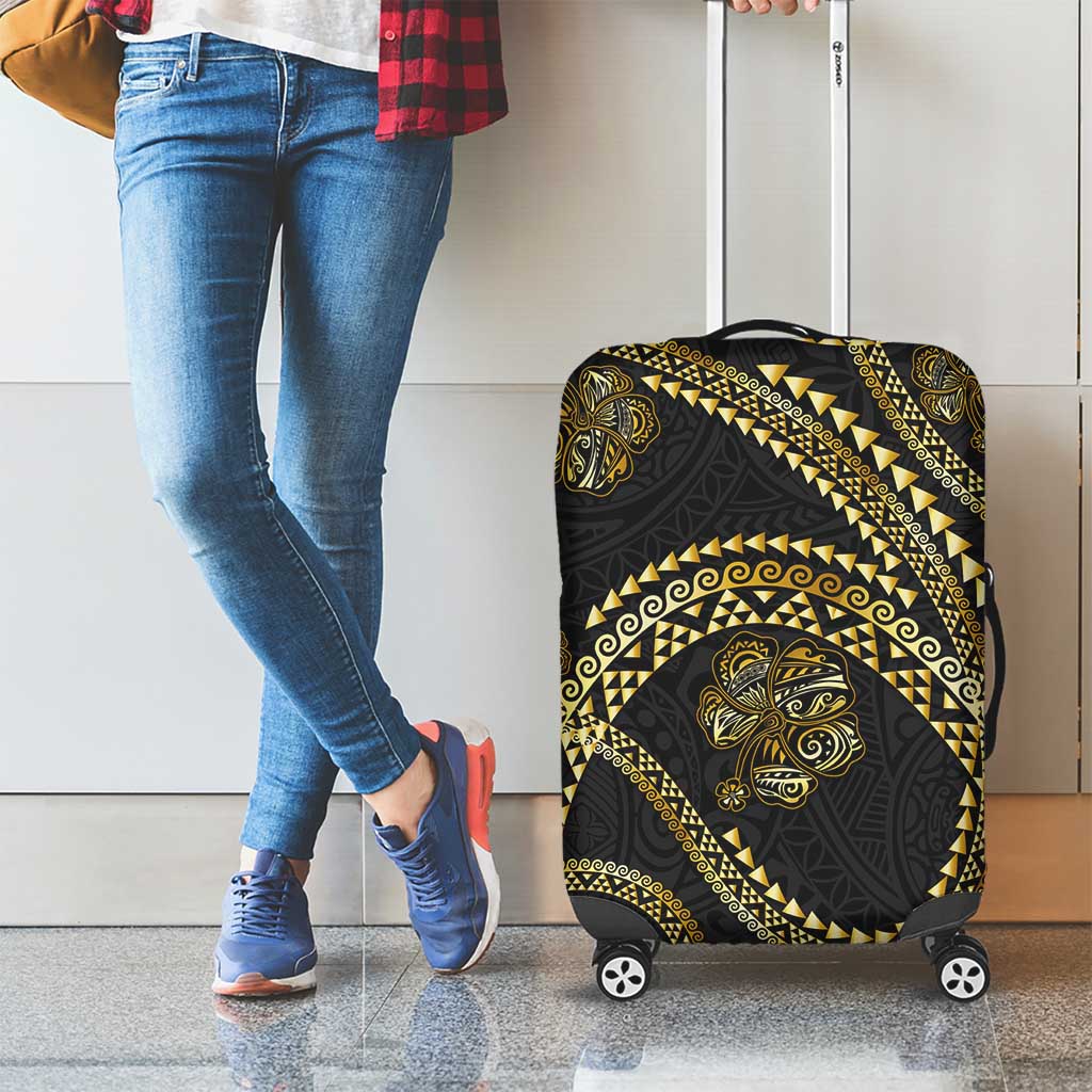 Hawaiian Kakau Art and Hisbiscus Tattoo Luggage Cover Tribal Pattern-Gold Style - Polynesian Pride