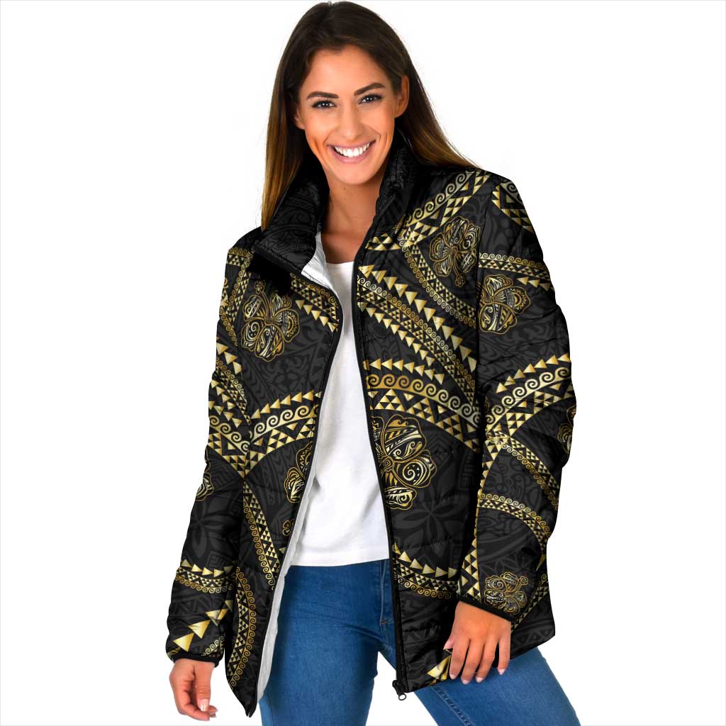 Hawaiian Kakau Art and Hisbiscus Tattoo Padded Jacket Tribal Pattern-Gold Style - Polynesian Pride