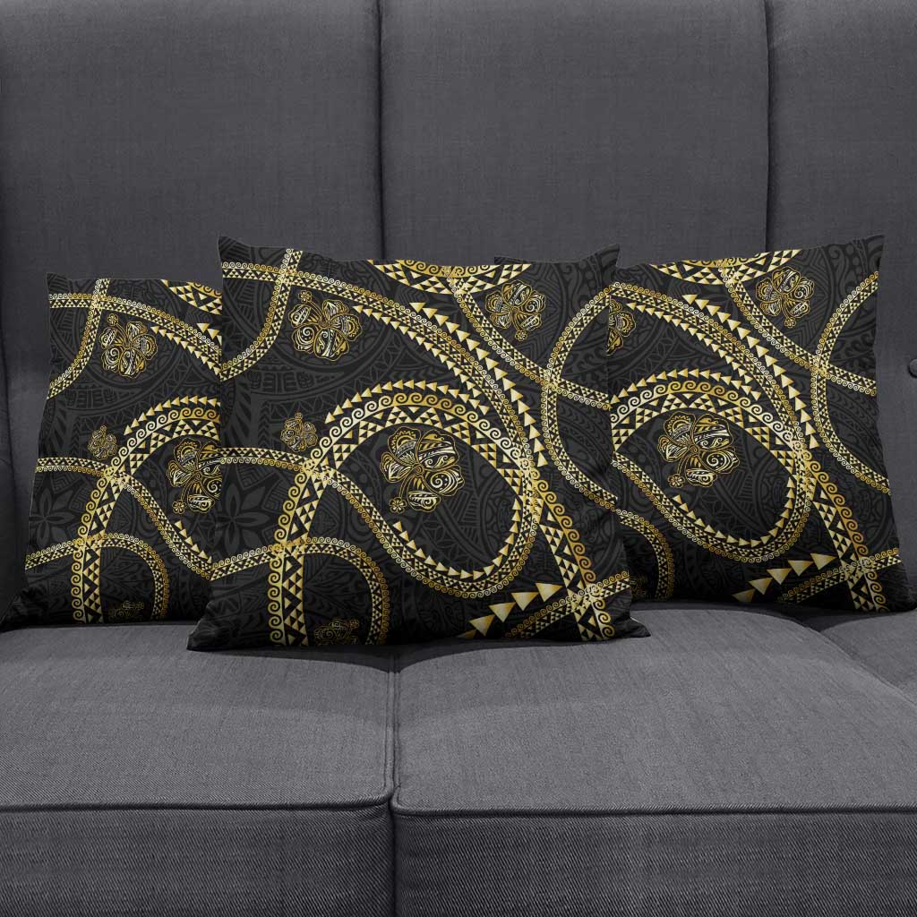 Hawaiian Kakau Art and Hisbiscus Tattoo Pillow Cover Tribal Pattern-Gold Style - Polynesian Pride