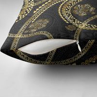 Hawaiian Kakau Art and Hisbiscus Tattoo Pillow Cover Tribal Pattern-Gold Style - Polynesian Pride