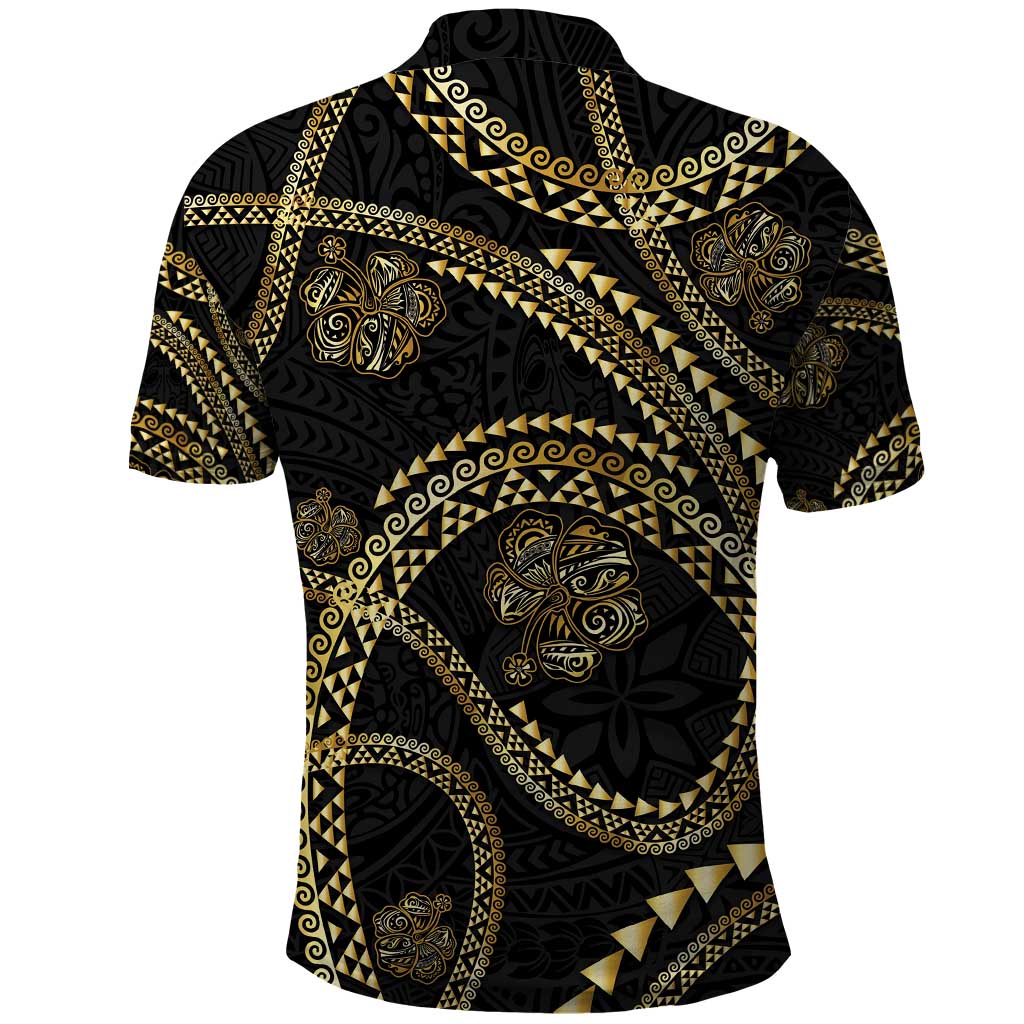 Hawaiian Kakau Art and Hisbiscus Tattoo Polo Shirt Tribal Pattern-Gold Style - Polynesian Pride