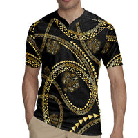 Hawaiian Kakau Art and Hisbiscus Tattoo Rugby Jersey Tribal Pattern-Gold Style - Polynesian Pride