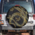 Hawaiian Kakau Art and Hisbiscus Tattoo Spare Tire Cover Tribal Pattern-Gold Style - Polynesian Pride
