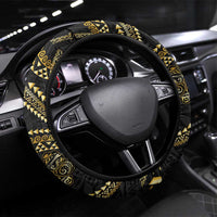 Hawaiian Kakau Art and Hisbiscus Tattoo Steering Wheel Cover Tribal Pattern-Gold Style - Polynesian Pride