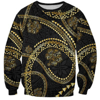 Hawaiian Kakau Art and Hisbiscus Tattoo Sweatshirt Tribal Pattern-Gold Style - Polynesian Pride