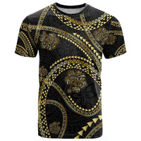 Hawaiian Kakau Art and Hisbiscus Tattoo T Shirt Tribal Pattern-Gold Style - Polynesian Pride