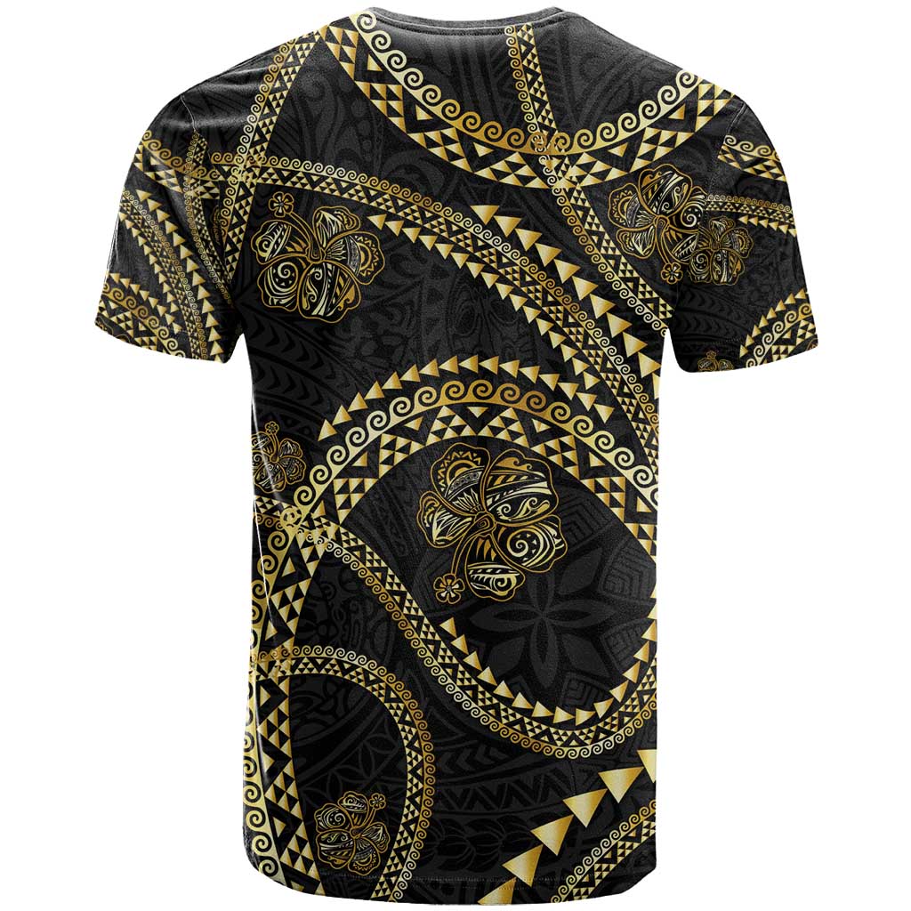 Hawaiian Kakau Art and Hisbiscus Tattoo T Shirt Tribal Pattern-Gold Style - Polynesian Pride