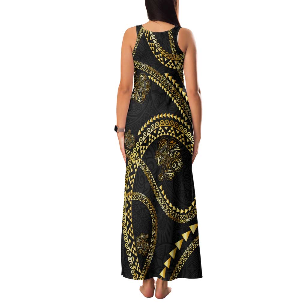 Hawaiian Kakau Art and Hisbiscus Tattoo Tank Maxi Dress Tribal Pattern-Gold Style - Polynesian Pride