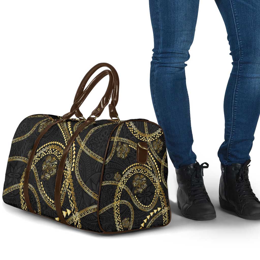 Hawaiian Kakau Art and Hisbiscus Tattoo Travel Bag Tribal Pattern-Gold Style - Polynesian Pride