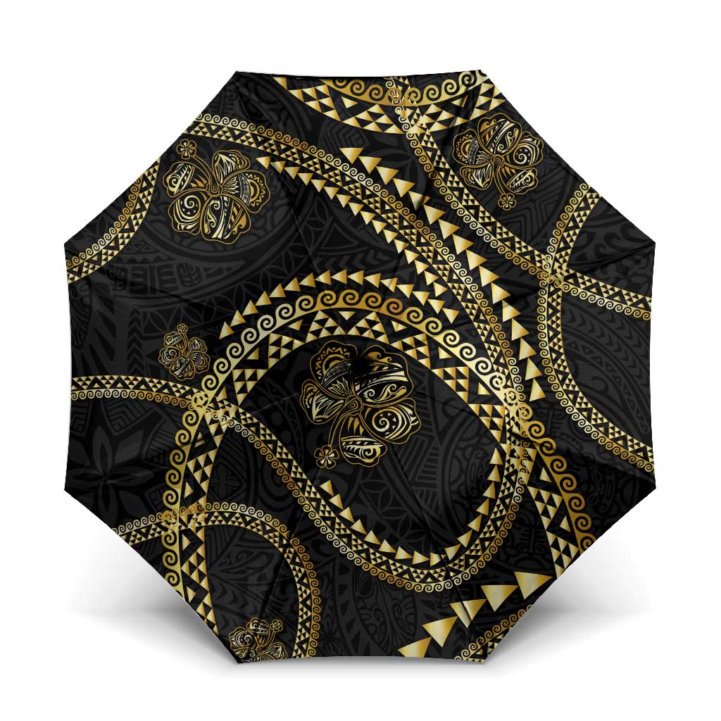 Hawaiian Kakau Art and Hisbiscus Tattoo Umbrella Tribal Pattern-Gold Style - Polynesian Pride