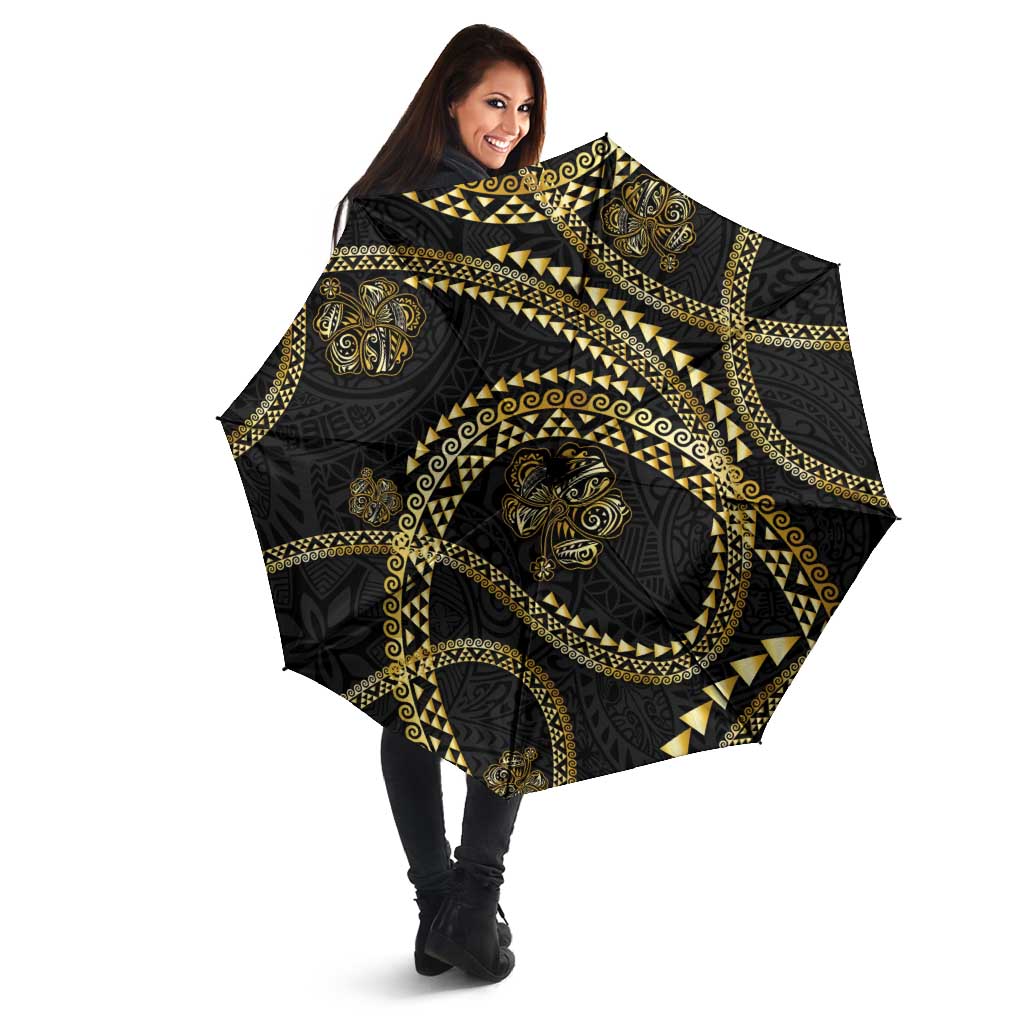 Hawaiian Kakau Art and Hisbiscus Tattoo Umbrella Tribal Pattern-Gold Style - Polynesian Pride