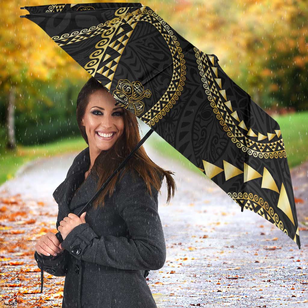 Hawaiian Kakau Art and Hisbiscus Tattoo Umbrella Tribal Pattern-Gold Style - Polynesian Pride