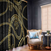 Hawaiian Kakau Art and Hisbiscus Tattoo Window Curtain Tribal Pattern-Gold Style - Polynesian Pride