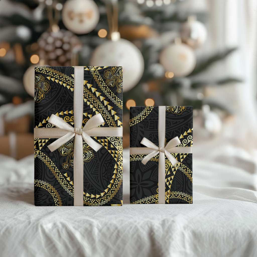 Hawaiian Kakau Art and Hisbiscus Tattoo Wrapping Paper Tribal Pattern-Gold Style - Polynesian Pride