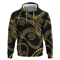 Hawaiian Kakau Art and Hisbiscus Tattoo Zip Hoodie Tribal Pattern-Gold Style - Polynesian Pride