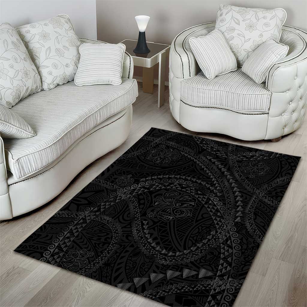 Hawaiian Kakau Art and Hisbiscus Tattoo Area Rug Tribal Pattern-Black Gradient Style - Polynesian Pride