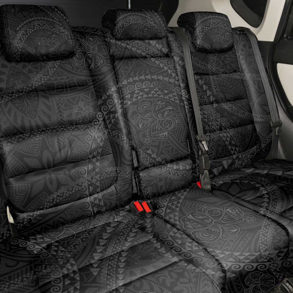 Hawaiian Kakau Art and Hisbiscus Tattoo Back Car Seat Cover Tribal Pattern-Black Gradient Style - Polynesian Pride