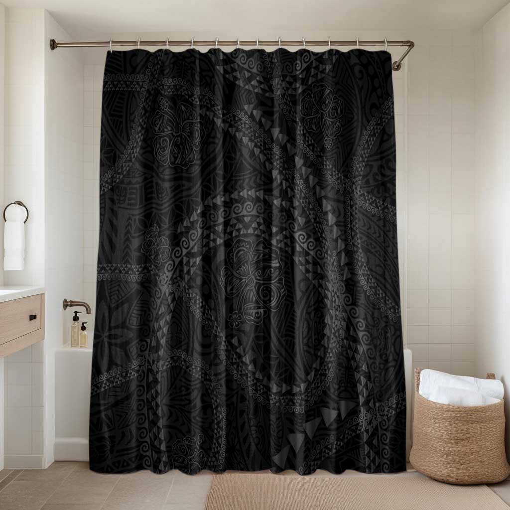 Hawaiian Kakau Art and Hisbiscus Tattoo Bathroom Set Tribal Pattern-Black Gradient Style - Polynesian Pride