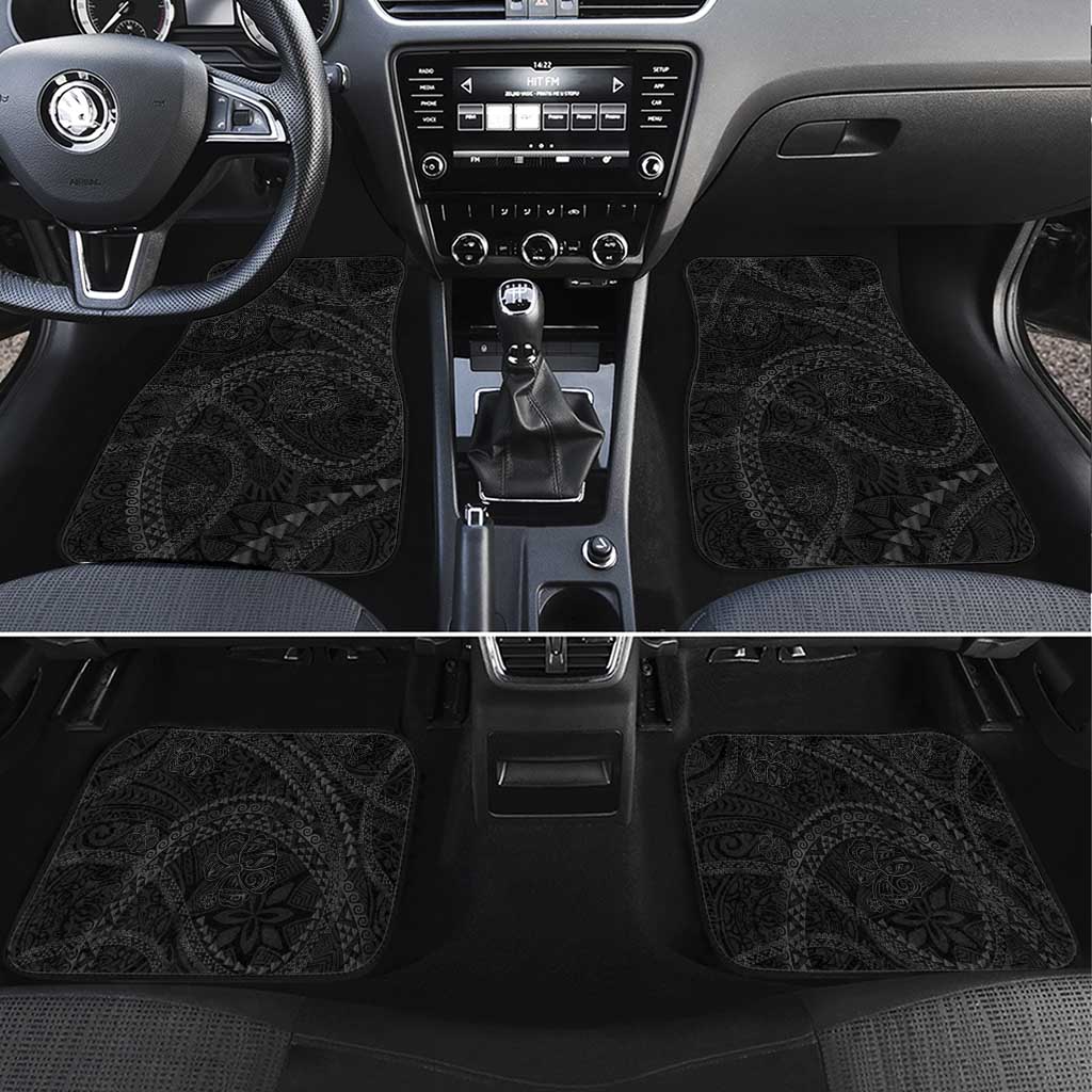Hawaiian Kakau Art and Hisbiscus Tattoo Car Mats Tribal Pattern-Black Gradient Style - Polynesian Pride