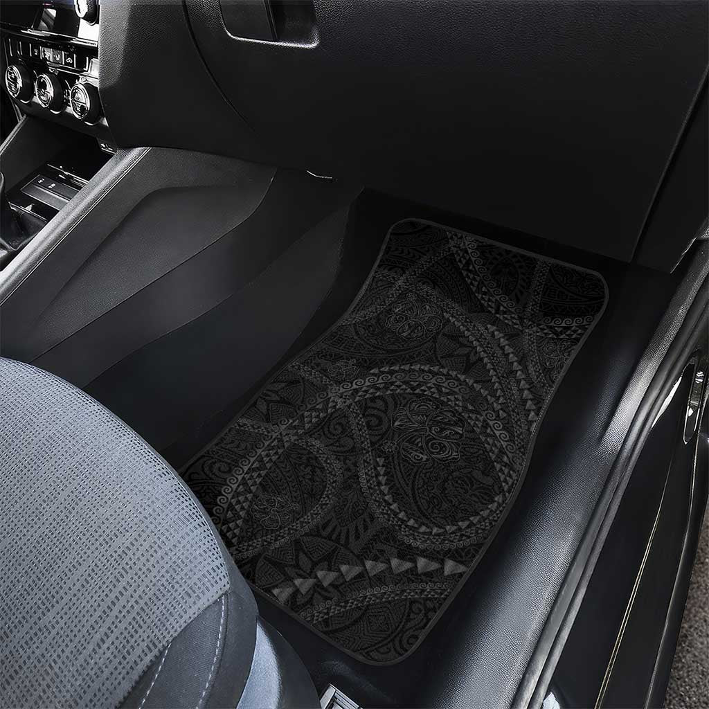 Hawaiian Kakau Art and Hisbiscus Tattoo Car Mats Tribal Pattern-Black Gradient Style - Polynesian Pride