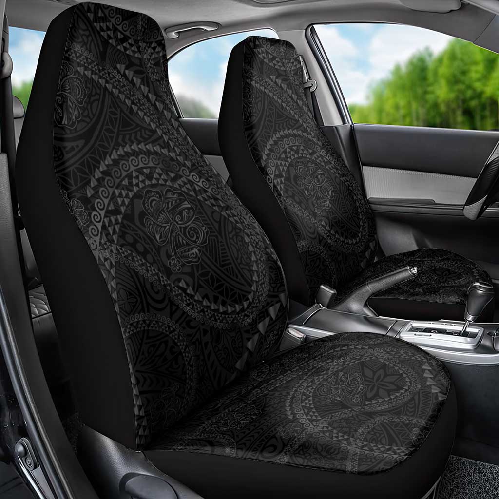 Hawaiian Kakau Art and Hisbiscus Tattoo Car Seat Cover Tribal Pattern-Black Gradient Style - Polynesian Pride