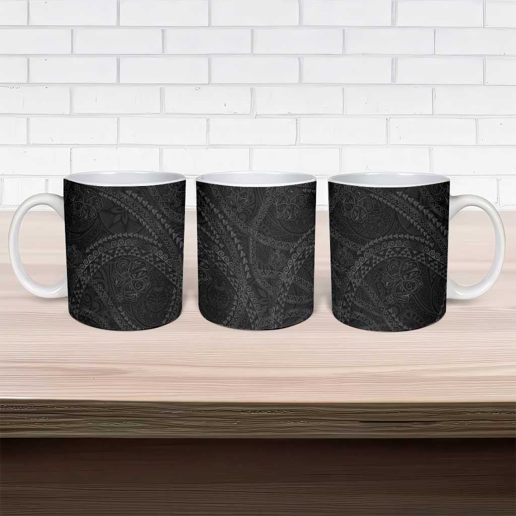 Hawaiian Kakau Art and Hisbiscus Tattoo Ceramic Mug Tribal Pattern-Black Gradient Style - Polynesian Pride