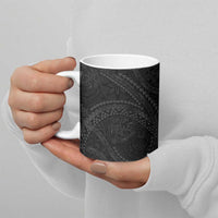 Hawaiian Kakau Art and Hisbiscus Tattoo Ceramic Mug Tribal Pattern-Black Gradient Style - Polynesian Pride