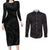 Hawaiian Kakau Art and Hisbiscus Tattoo Couples Matching Long Sleeve Bodycon Dress and Long Sleeve Button Shirt Tribal Pattern-Black Gradient Style - Polynesian Pride