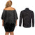 Hawaiian Kakau Art and Hisbiscus Tattoo Couples Matching Off Shoulder Short Dress and Long Sleeve Button Shirt Tribal Pattern-Black Gradient Style - Polynesian Pride