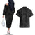 Hawaiian Kakau Art and Hisbiscus Tattoo Couples Matching Off The Shoulder Long Sleeve Dress and Hawaiian Shirt Tribal Pattern-Black Gradient Style - Polynesian Pride