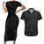 Hawaiian Kakau Art and Hisbiscus Tattoo Couples Matching Short Sleeve Bodycon Dress and Hawaiian Shirt Tribal Pattern-Black Gradient Style - Polynesian Pride