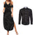 Hawaiian Kakau Art and Hisbiscus Tattoo Couples Matching Summer Maxi Dress and Long Sleeve Button Shirt Tribal Pattern-Black Gradient Style - Polynesian Pride