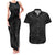 Hawaiian Kakau Art and Hisbiscus Tattoo Couples Matching Tank Maxi Dress and Hawaiian Shirt Tribal Pattern-Black Gradient Style - Polynesian Pride