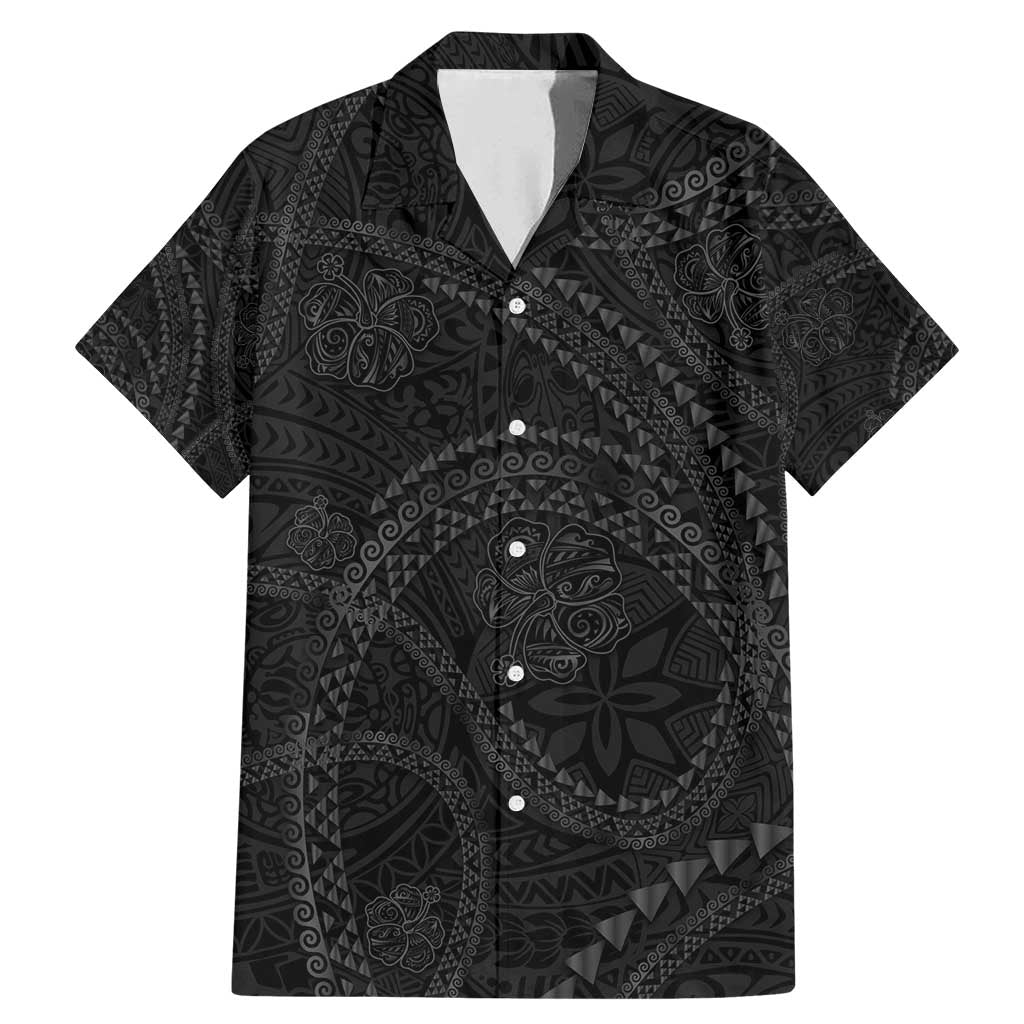 Hawaiian Kakau Art and Hisbiscus Tattoo Family Matching Mermaid Dress and Hawaiian Shirt Tribal Pattern-Black Gradient Style - Polynesian Pride