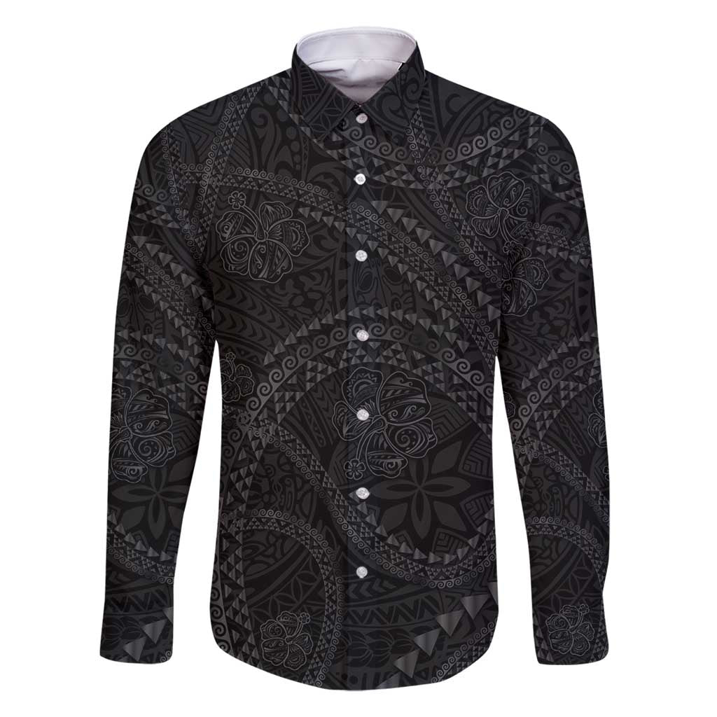 Hawaiian Kakau Art and Hisbiscus Tattoo Family Matching Off Shoulder Maxi Dress and Hawaiian Shirt Tribal Pattern-Black Gradient Style - Polynesian Pride