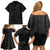 Hawaiian Kakau Art and Hisbiscus Tattoo Family Matching Off Shoulder Short Dress and Hawaiian Shirt Tribal Pattern-Black Gradient Style - Polynesian Pride