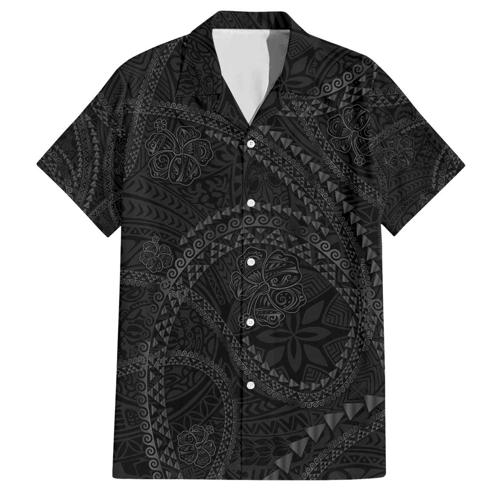 Hawaiian Kakau Art and Hisbiscus Tattoo Family Matching Puletasi and Hawaiian Shirt Tribal Pattern-Black Gradient Style - Polynesian Pride