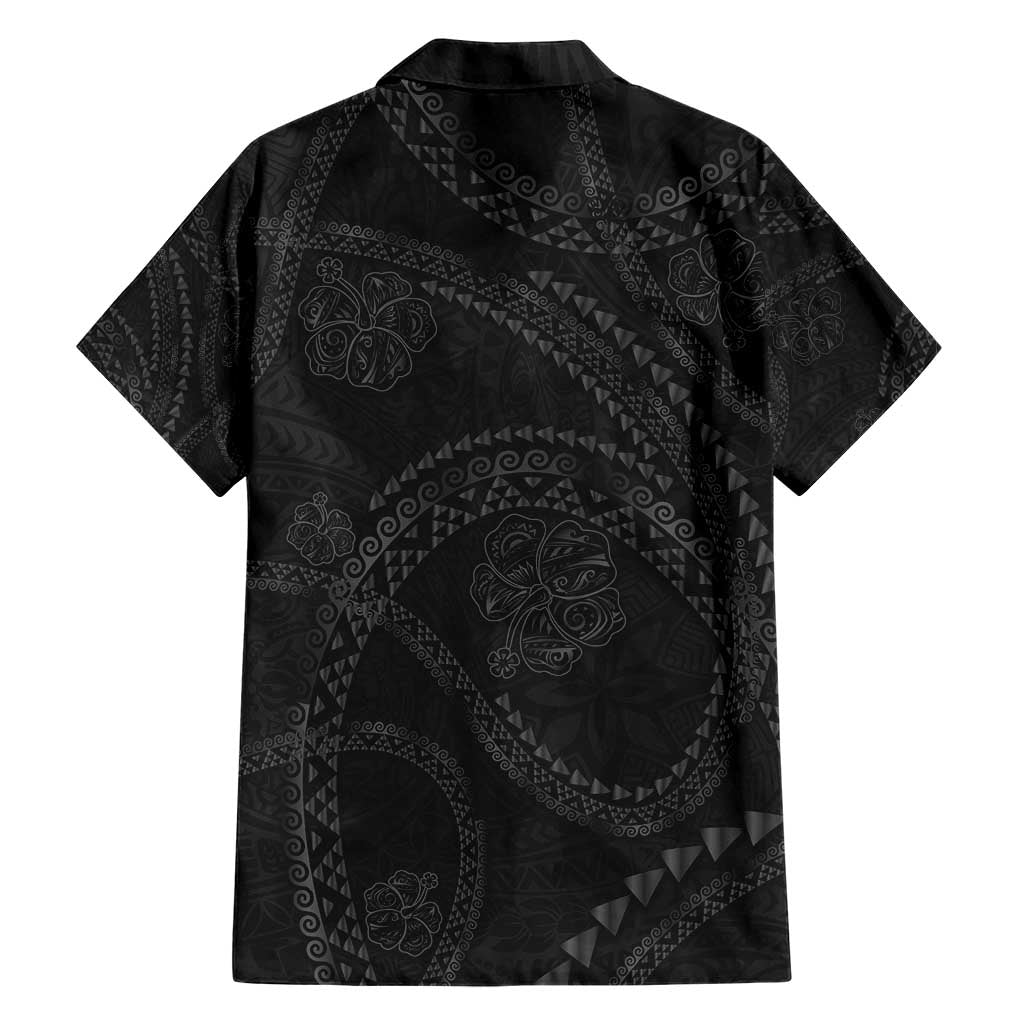 Hawaiian Kakau Art and Hisbiscus Tattoo Family Matching Short Sleeve Bodycon Dress and Hawaiian Shirt Tribal Pattern-Black Gradient Style - Polynesian Pride