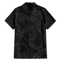 Hawaiian Kakau Art and Hisbiscus Tattoo Family Matching Short Sleeve Bodycon Dress and Hawaiian Shirt Tribal Pattern-Black Gradient Style - Polynesian Pride