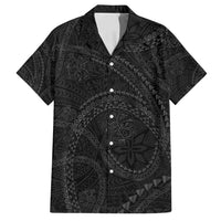 Hawaiian Kakau Art and Hisbiscus Tattoo Family Matching Tank Maxi Dress and Hawaiian Shirt Tribal Pattern-Black Gradient Style - Polynesian Pride