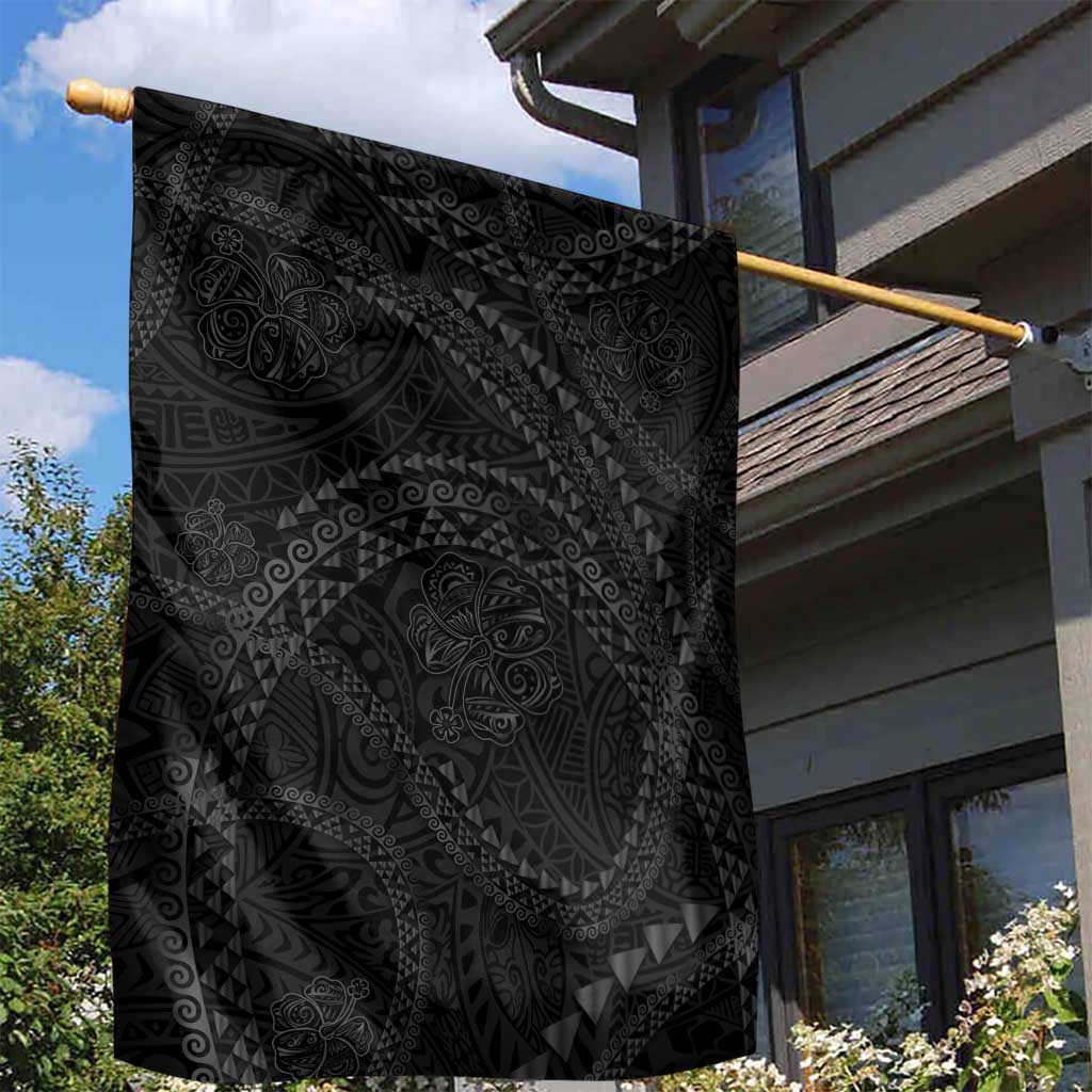 Hawaiian Kakau Art and Hisbiscus Tattoo Garden Flag Tribal Pattern-Black Gradient Style - Polynesian Pride