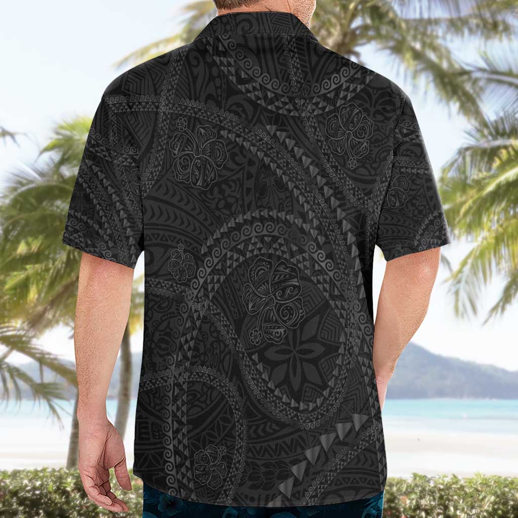 Hawaiian Kakau Art and Hisbiscus Tattoo Hawaiian Shirt Tribal Pattern-Black Gradient Style - Polynesian Pride