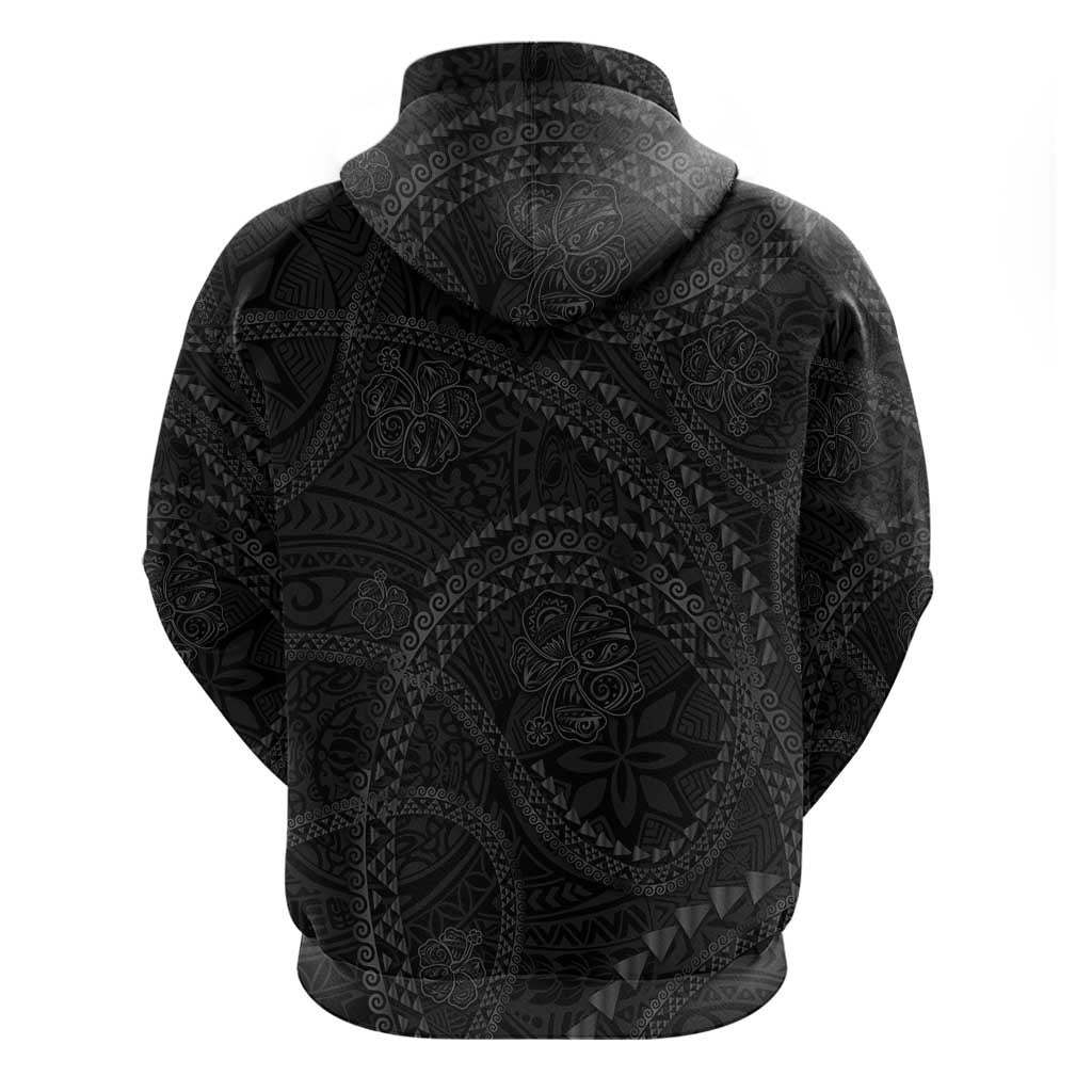 Hawaiian Kakau Art and Hisbiscus Tattoo Hoodie Tribal Pattern-Black Gradient Style - Polynesian Pride
