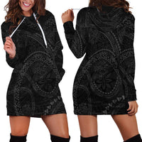 Hawaiian Kakau Art and Hisbiscus Tattoo Hoodie Dress Tribal Pattern-Black Gradient Style - Polynesian Pride